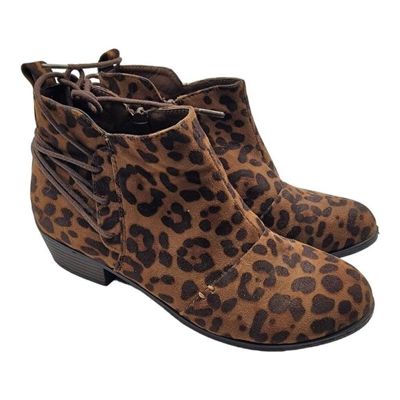 Pierre Dumas Leopard Zoey Ankle Boot  Bootie Tie Back Accent Sz 10 - Picture 1 of 8